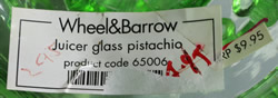 Label on a Wheel&Barrow Chinese green glass ribbed juicer