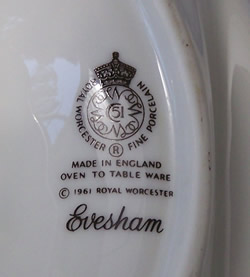 The basemark on a Royal Worcester Evesham juicer 