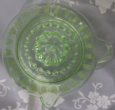 Crown Crystal Glass uranium green glass juicer top view