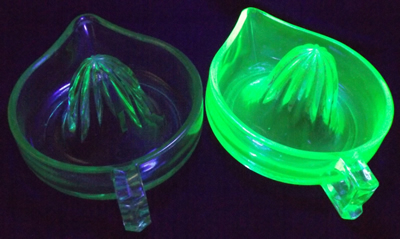 Crown Crystal Australia green glass juicer comparison under UV light