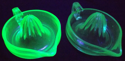 UV light glow comparison for Large 'Coke' green Crown Crystal juicer