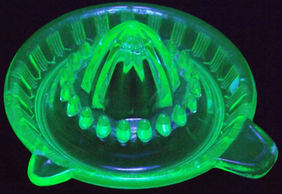 Crown Crystal Glass uranium green glass juicer under UV light