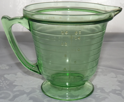 Two Hazel Atlas Green Depression Glass Measuring Cups