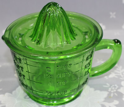 Modern reproduction no tab green glass 2 piece juicer