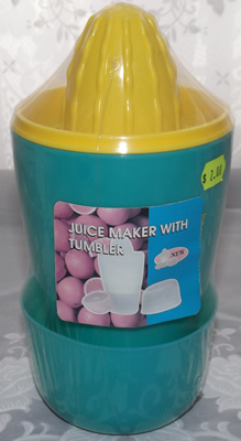 Yellow and green plastic 3 piece juicer with tumbler