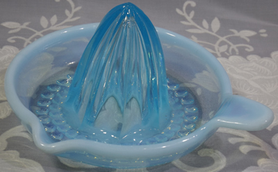 Nickel Plate Glass Co blue frosted saucer juicer