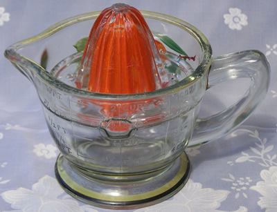 US Glass Co. clear glass with fired-on highlights juicer