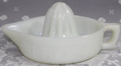 Indiana Glass Company blocked Sunkist white milk glass juicer