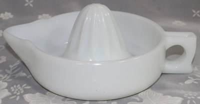 Curved handle SUNKIST white milk glass juicer