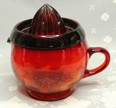 Fenton ruby red glass juicer set