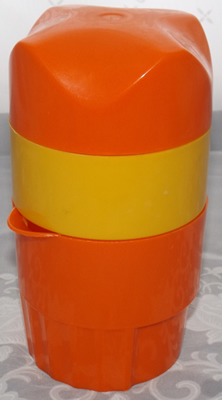 Orange and yellow 3 piece plastic press juicer