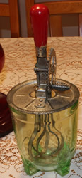Crown Crystal Glass Large Egg Beater and Bowl Painted Wooden Handle